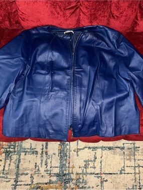 Newport News Royal Blue Faux Leather Zip Jacket